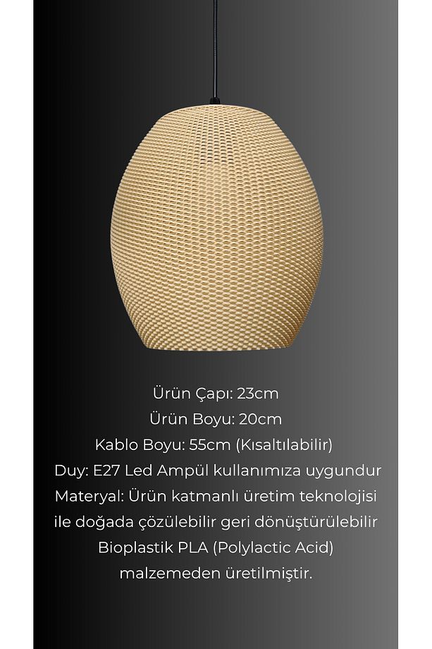 Nebula Hasır Renk Rattan Görünümlü Avize, Pinterest Tarzı Tekli Sarkıt Avize (Bioplastik) E27 - 4