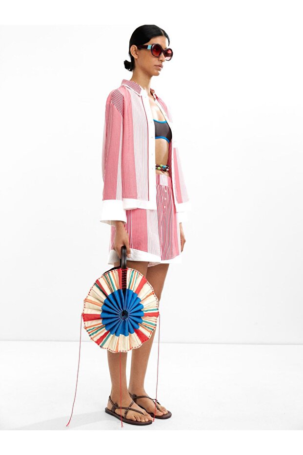 Kontrastlı Çizgili Şort - 2