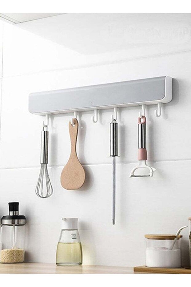 Wall Mounted Adhesive Multi Purpose Hook Grey 40x3.5x7cm
