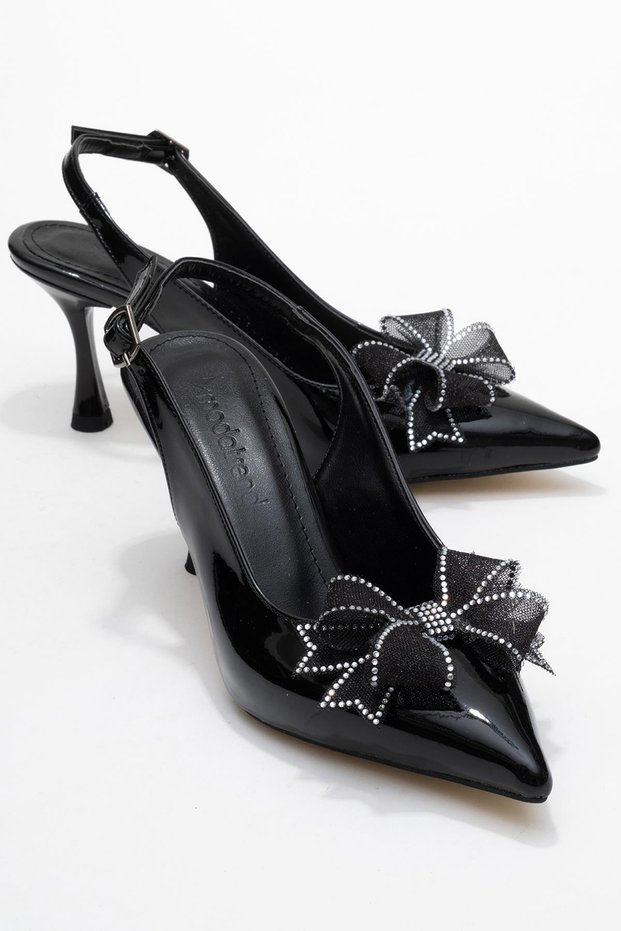 Ribbon Stone Women's Heeled Shoes Black Rugan