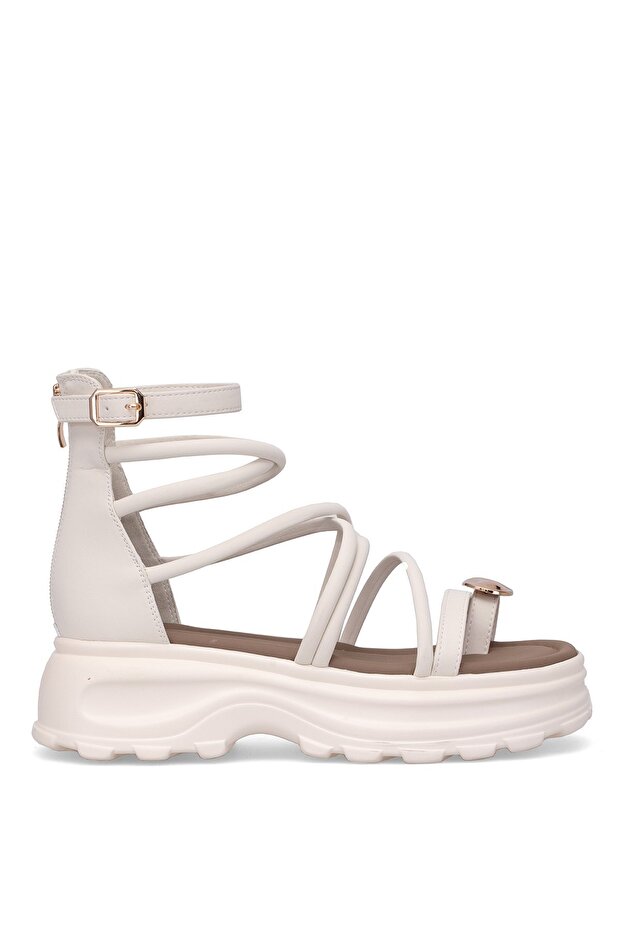 B119 Women's Genuine Leather Flat Sandals Cream