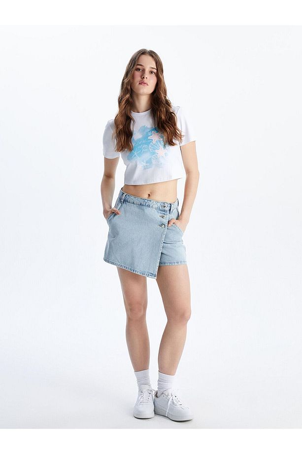 Dar Fit Mini Jean Şort Etek - 3