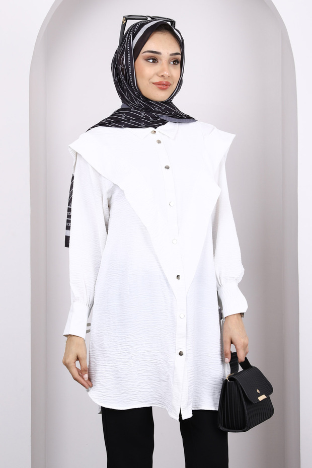 Ecru Front Detailed Sleeve Tie Tunic