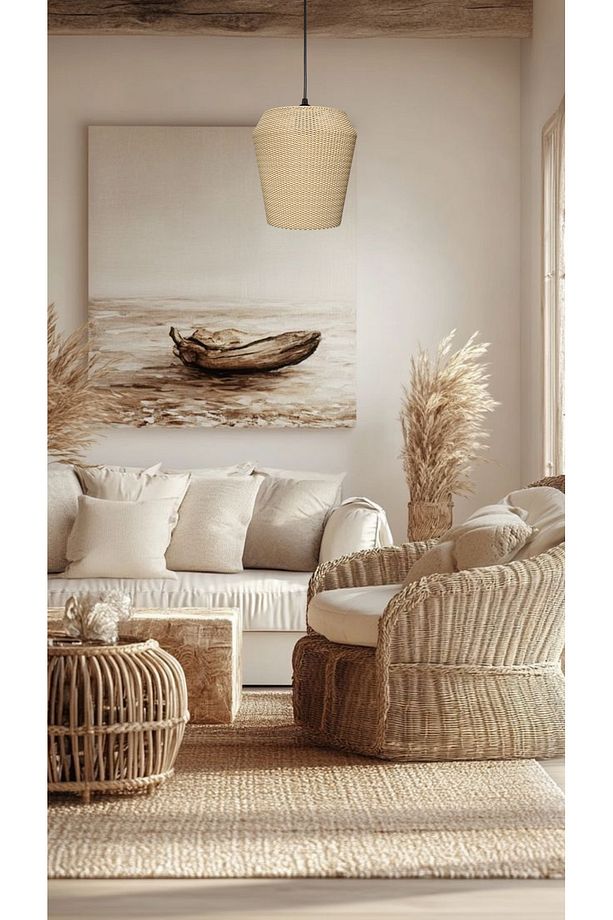 Pegasi Hasır Renk Rattan Görünümlü Avize, Pinterest Tarzı Tekli Sarkıt Avize (Bioplastik) E27 - 3