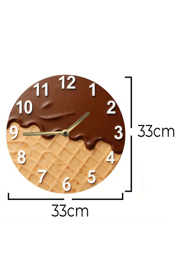 🍫 Tatlı Saat – Dondurma Külah Desenli 3D Görünümlü MDF Duvar Saati (33 cm) SDW338 - 7