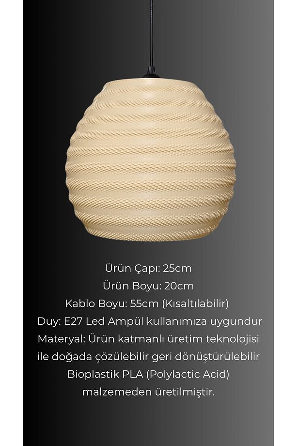 Hive Hasır Renk Rattan Görünümlü Avize, Pinterest Tarzı Tekli Sarkıt Avize (BİOPLASTİK) E27 - 4