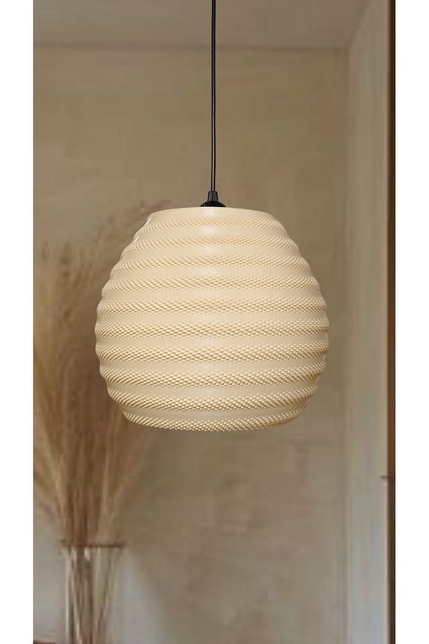 Hive Hasır Renk Rattan Görünümlü Avize, Pinterest Tarzı Tekli Sarkıt Avize (BİOPLASTİK) E27 - 1