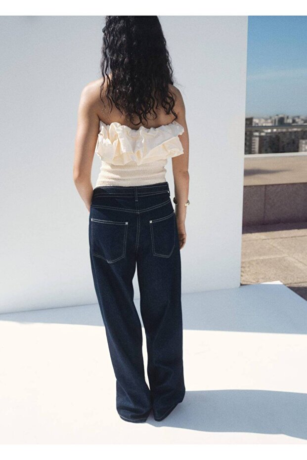 Volanlı straplez bluz - 4