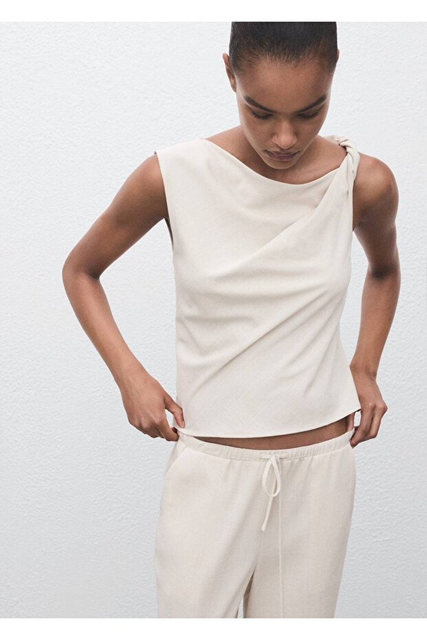 Asymmetrical Draped Halterneck Blouse