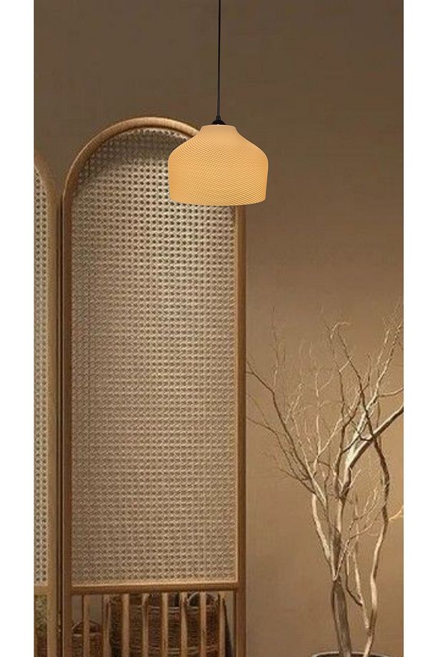 Geminy Hasır Renk Rattan Görünümlü Avize, Pinterest Tarzı Tekli Sarkıt Avize (Bioplastik) E27 - 2