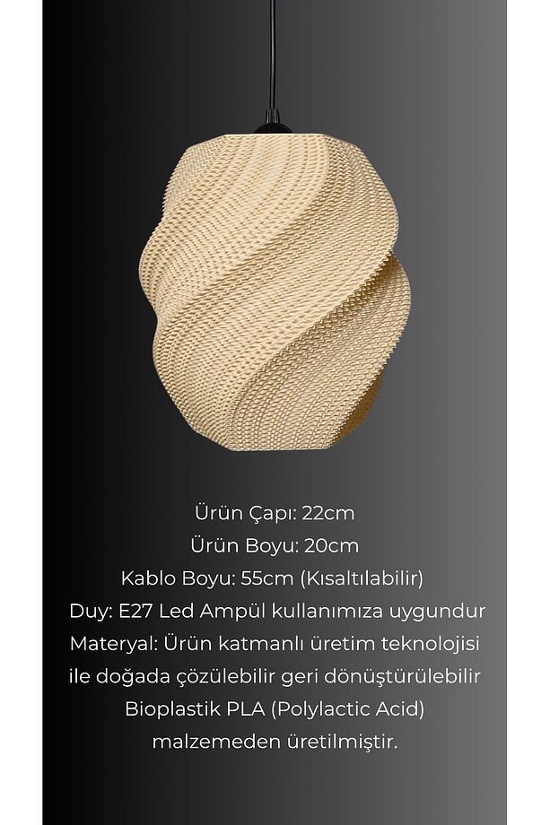 Nunky Hasır Renk Rattan Görünümlü Avize, Pinterest Tarzı Tekli Sarkıt Avize (Bioplastik) E27 - 4