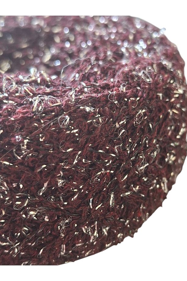 Bordo rengi, kendinden gümüş simli italyan buklet yazlık el örgü ipi (200 gr.) - 4