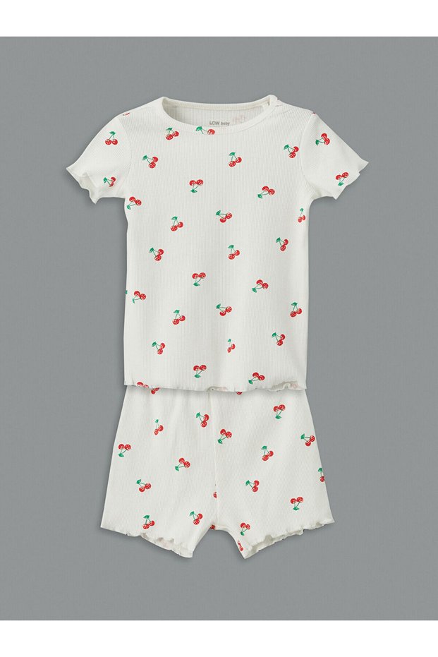 Lcw Baby Cherry Printed Baby Girl Shorts Pajama Set