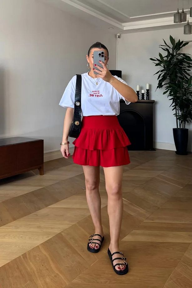 Volanlı Mini Şort Etek - 1