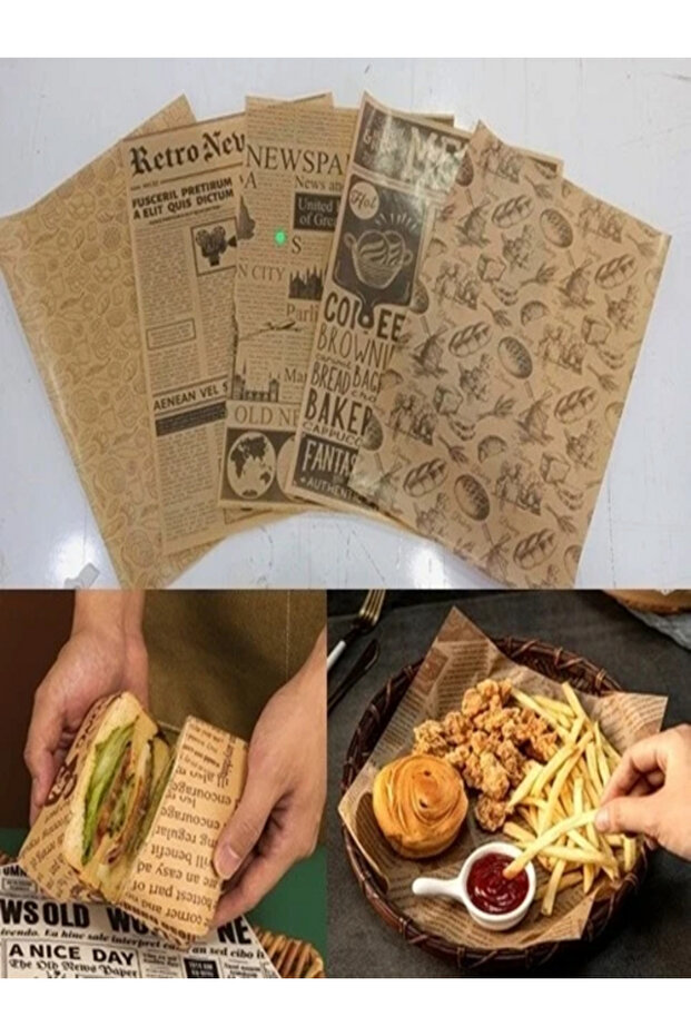 50 Pieces of Vintage Newspaper Patterned Oil Paper, Self Patterned Kitchen Presentation Paper