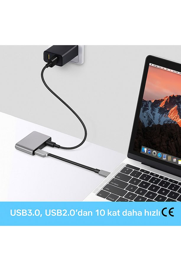 4‑in‑1 USB‑C Genişletici Dock | HDMI + VGA + USB‑A + PD – 4K Destekli - 1