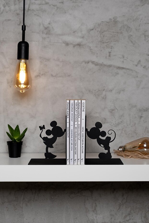 Decorative Metal Book Holder with Mickey and Minnie Mouse Figures Book Support Home and Office Accessory
