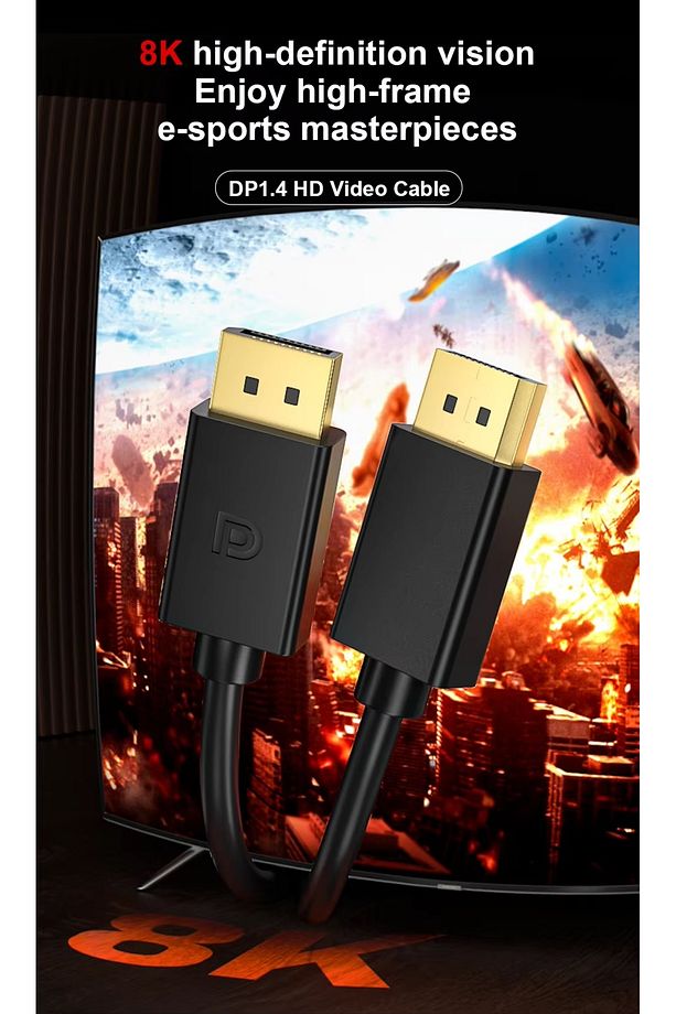 8k Displayport Dp Kablo 1080p@ 360hz, 2k@ 240hz, 4k@ 144hz, 8k@ 60hz V1.4 Gaming \ Sinema - 2