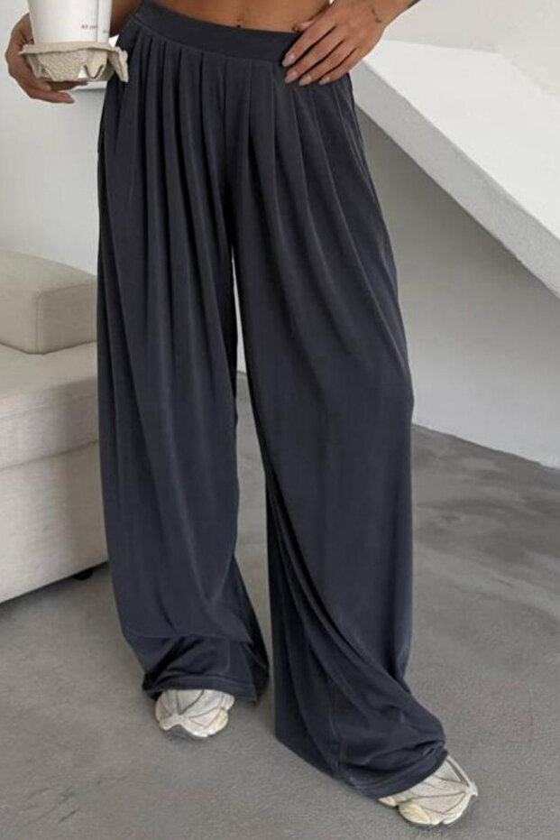 Women's Modal Pleated Wide Leg Casual Trousers 2012 Anthracite - Premium Series