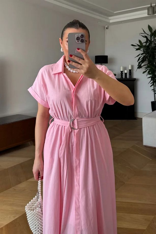 Poplin Midi Gömlek Elbise - 3