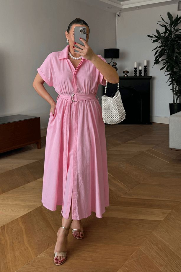 Poplin Midi Gömlek Elbise - 1