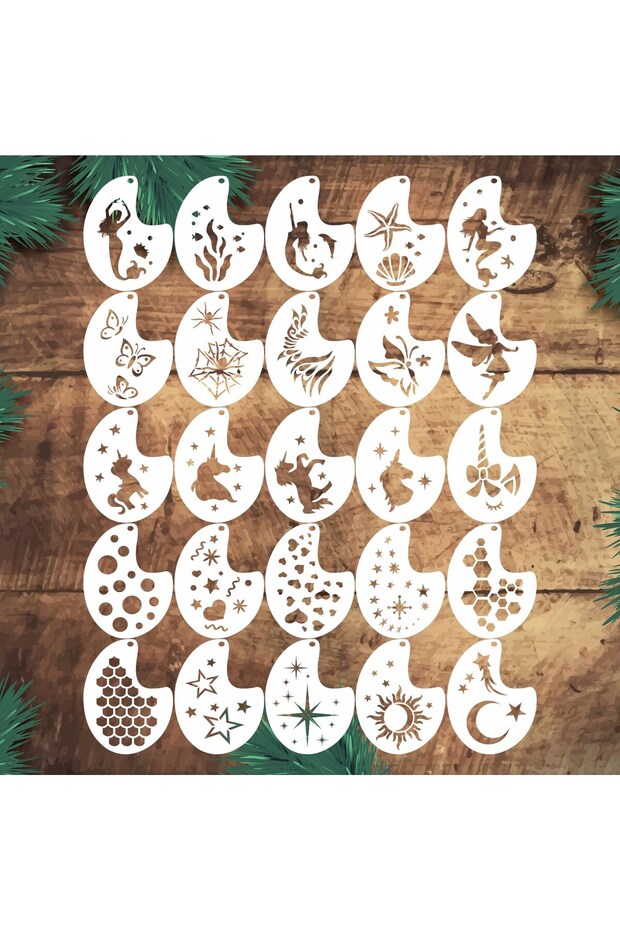 STENCİLTASARIM Stencil Tasarım 25 Adet SL093 , SET:45 Pasta, Ahşap, Kumaş, Yüz Boyama Şablonu