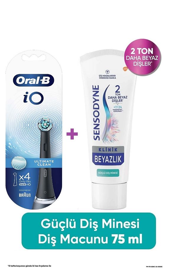 Klinik Beyazlık Güçlü Diş Minesi Diş Macunu 75 ml + iO Ultimate Clean 4'lü Siyah Diş Fırça - 1