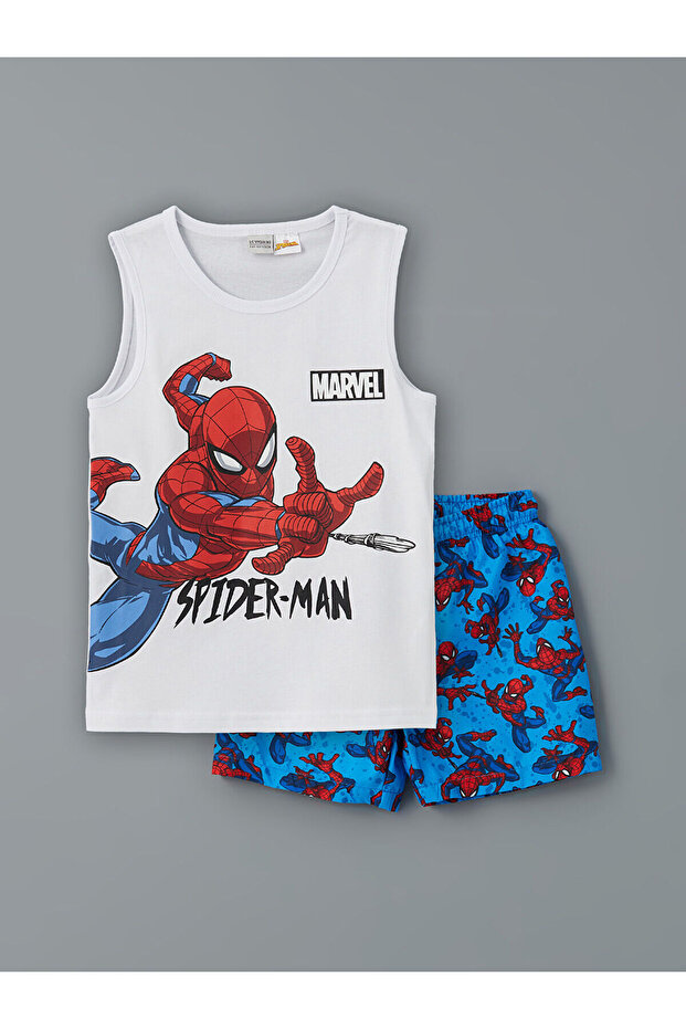 Blue Crew Neck Printed Boys' Tank Top and Swim Shorts
