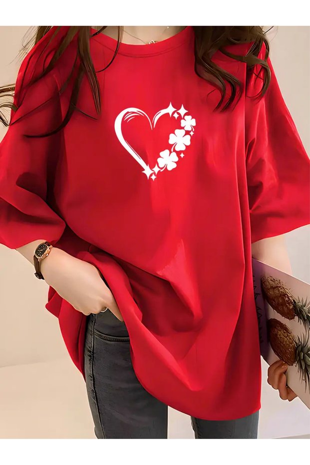 Flower Heart Printed Oversize T-Shirt