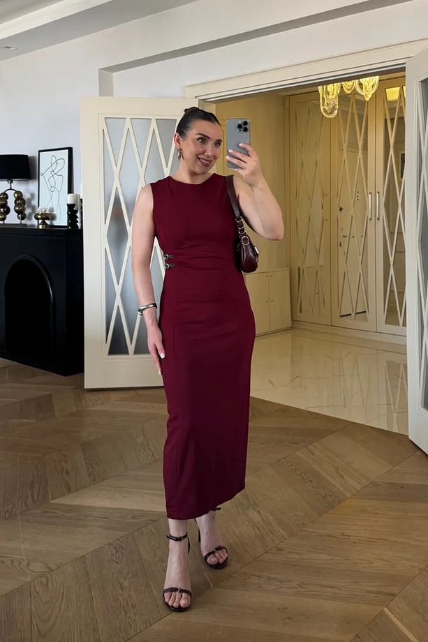 Drape Detaylı Midi Elbise - 5
