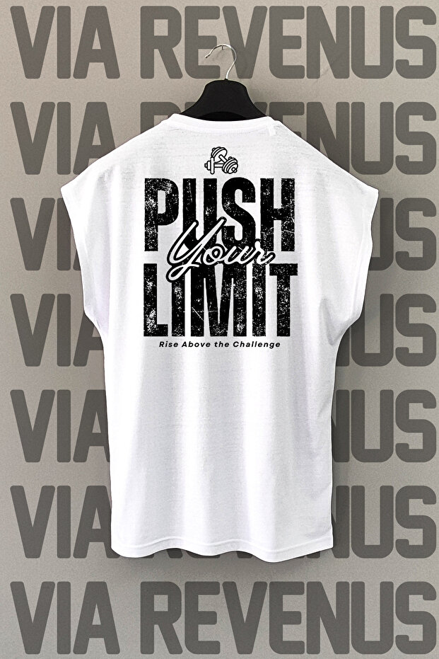 Push Your Limit Back Printed Zero Sleeve Crew Neck Sports Tshirt