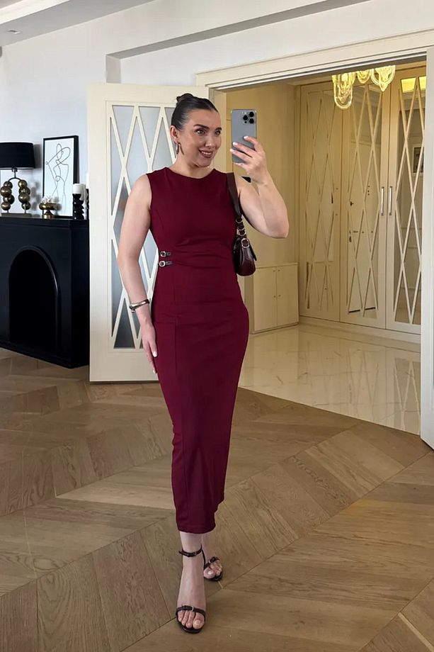Drape Detaylı Midi Elbise - 4