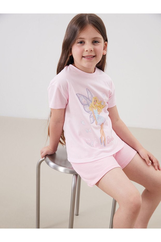 Lcw Kids Crew Neck Barbie Printed Girl's T-Shirt
