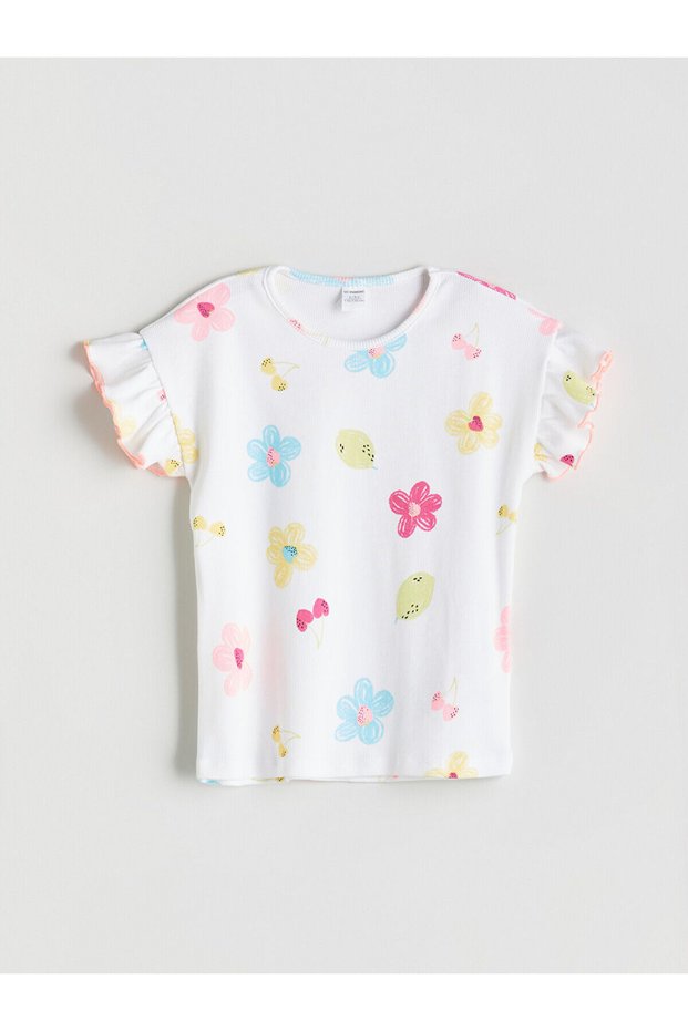 Lcw Kids White Crew Neck Floral Girl's T-Shirt