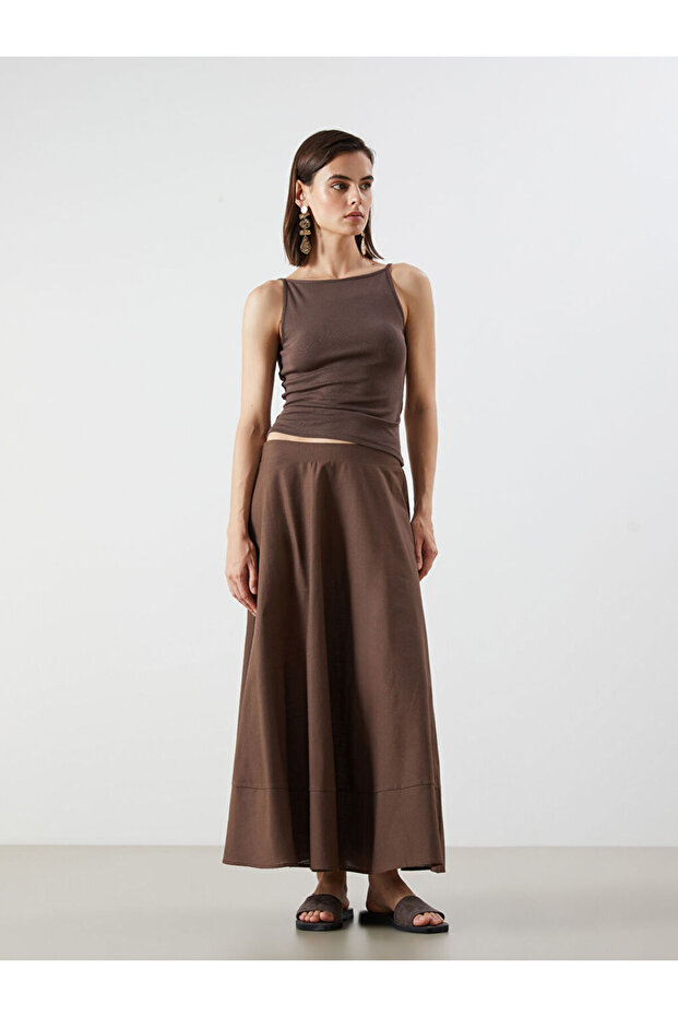 Lcw Vision Brown Flared Skirt with Elastic Waist