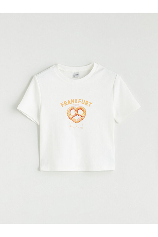 Ecru Crew Neck Frankfurt Bas Printed Z Kids Cro Cropped Shorts from Güli̇s Gi̇yi̇m
