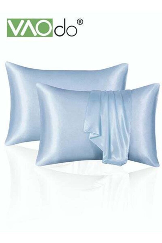 2PCS Satin Pillowcase Set Soft Breathable Skin and Hair Friendly Pillow Cover 51*102CM Blue
