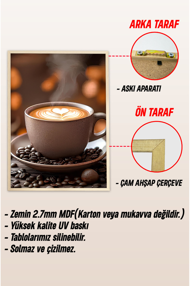 ☕ Çiçekli Kahve Keyfi – Ahşap Çerçeveli 3'lü MDF Tablo Seti (23x32 | 32x42 | 42x62 cm ) CRV1017 - 6