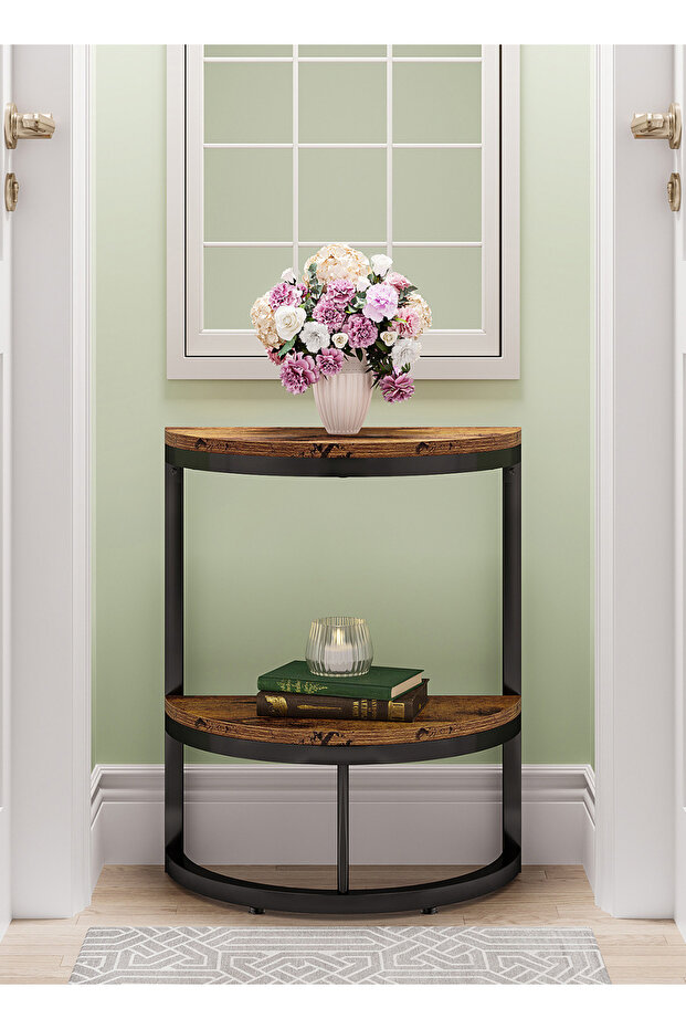 Modern Simple Semicircular Side Table for Bedroom, Double-Layer Storage Light Luxury Side Table - 4