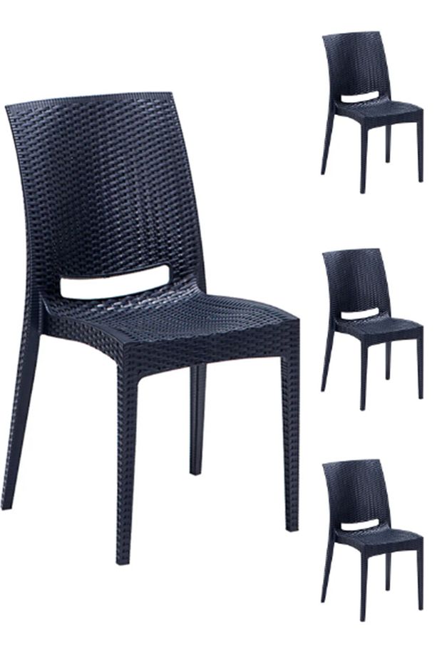 90x90 cm Rattan 4 Kişilik Kare Masa seti Kolsuz Sandalye Bahçe Teras Takımı Oturma Grubu - 2