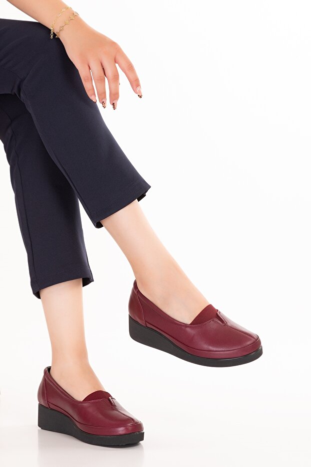 Inside and Outside Genuine Leather Soft Textured Casual Shoes Ndr.101 Claret Red