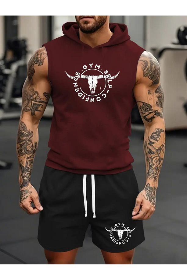 ERKEK gym spor atlet-şort 2 li takım baskılı GYM - 1