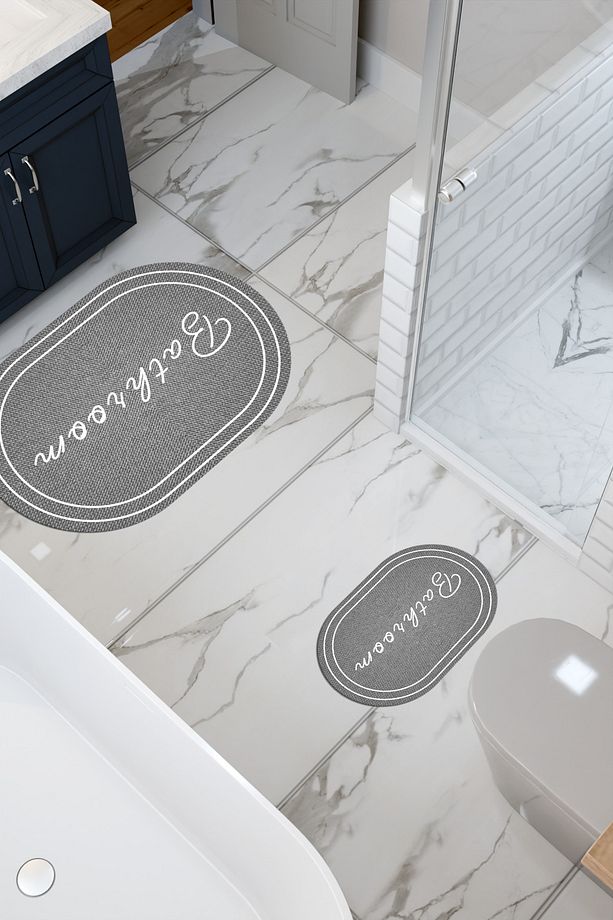 Hasır Desenli Eko Banyo Paspası, Kaymaz Taban, Makinada Yıkanabilir, Dijital Baskı 2'li Set - 3