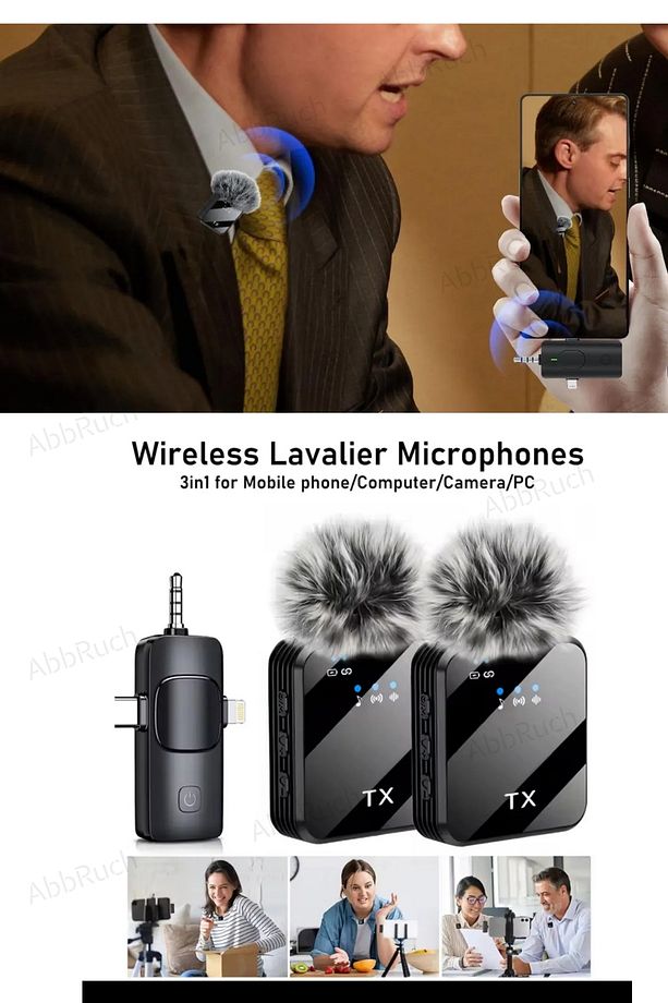 By Sabron 2 Adet F11 Profesyonel Kablosuz Yaka Mikrofonu 3in1 Mikrofon Type-C/Lightning/Jack - 3