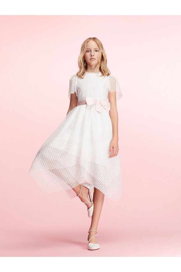 Two Mt Shop Quality Lcw Kids White Bow Detailed Girls' Evening Dress