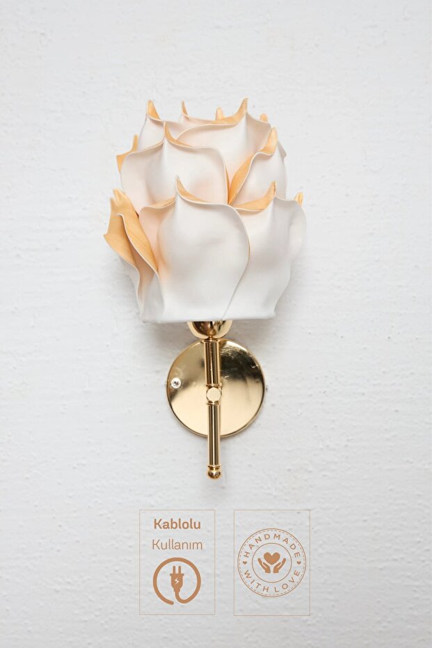 Gold Detailed Eva Rose Design Wired Wall Lighting Sconce - Alt Shiny Gold