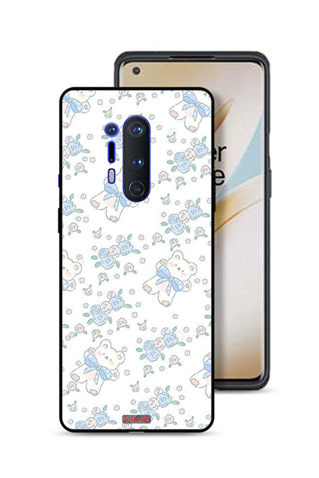 غطاء حماية لهاتف OnePlus 8 Pro مع أيقونة دب تيدي لطيف وزهور