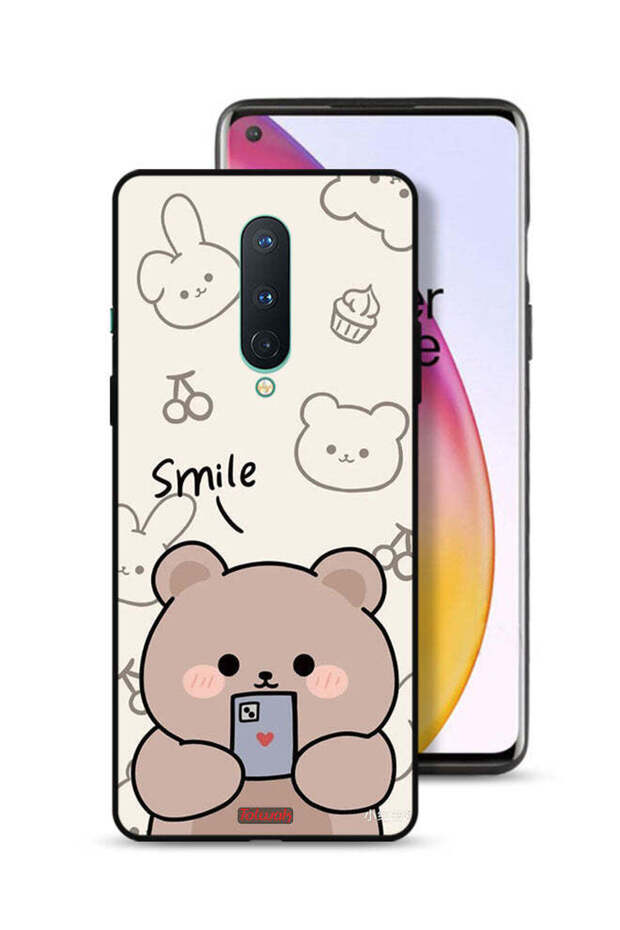 غطاء حماية لهاتف OnePlus 8 برسومات الدب المبتسم