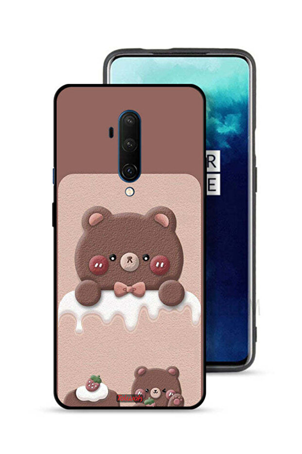 غطاء حماية لهاتف OnePlus 7T Pro بتصميم دب الفراولة