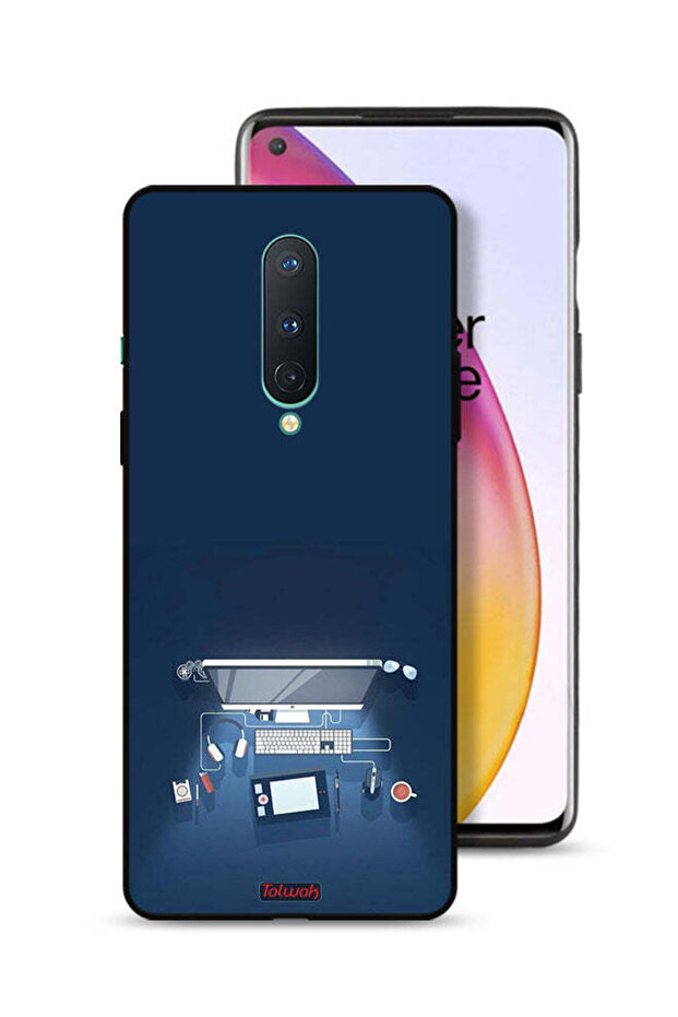 غطاء حماية لجهاز OnePlus 8 بتصميم فني على شكل مكتب كمبيوتر